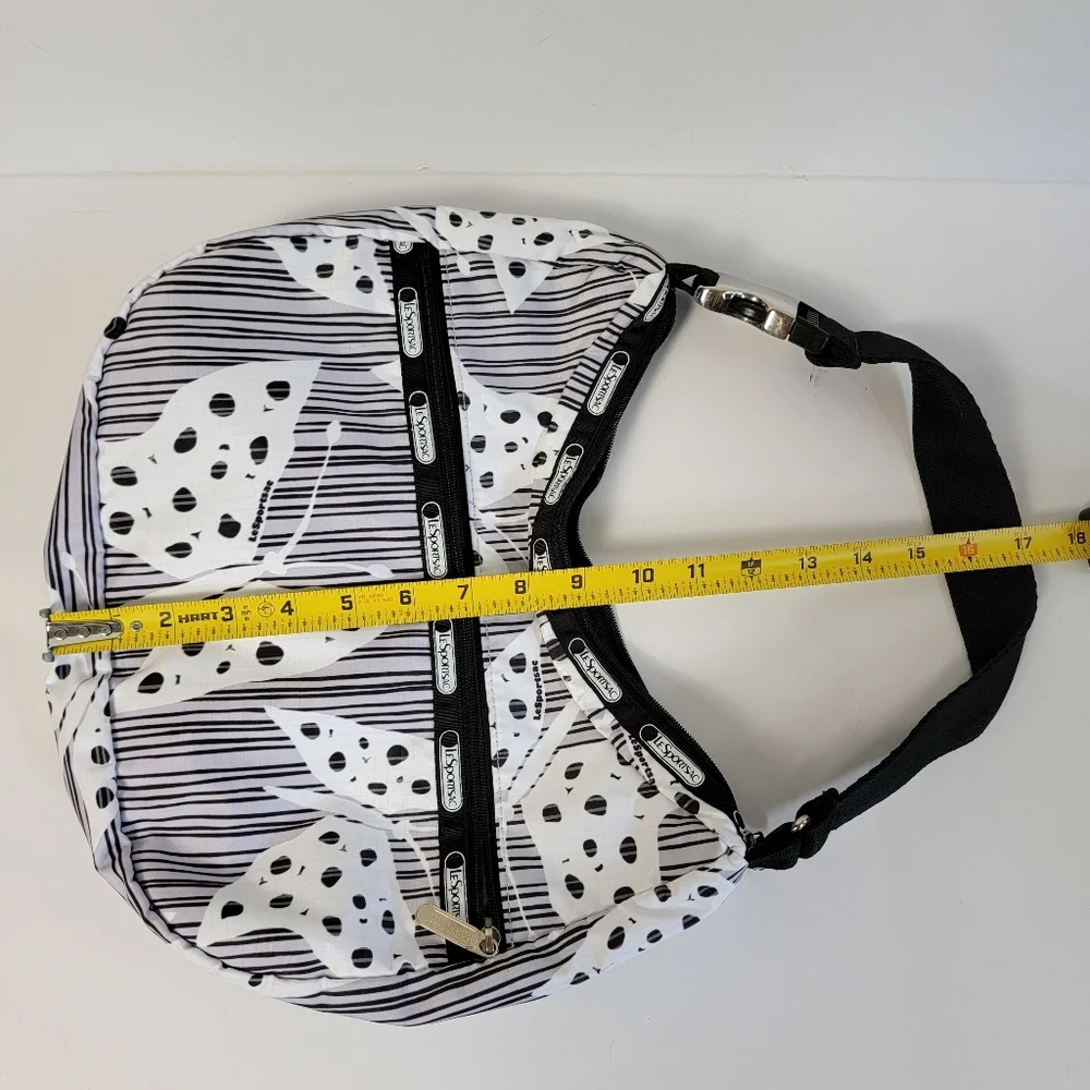 LeSportsac Black White Butterfly Hobo Shoulder Bag Crescent